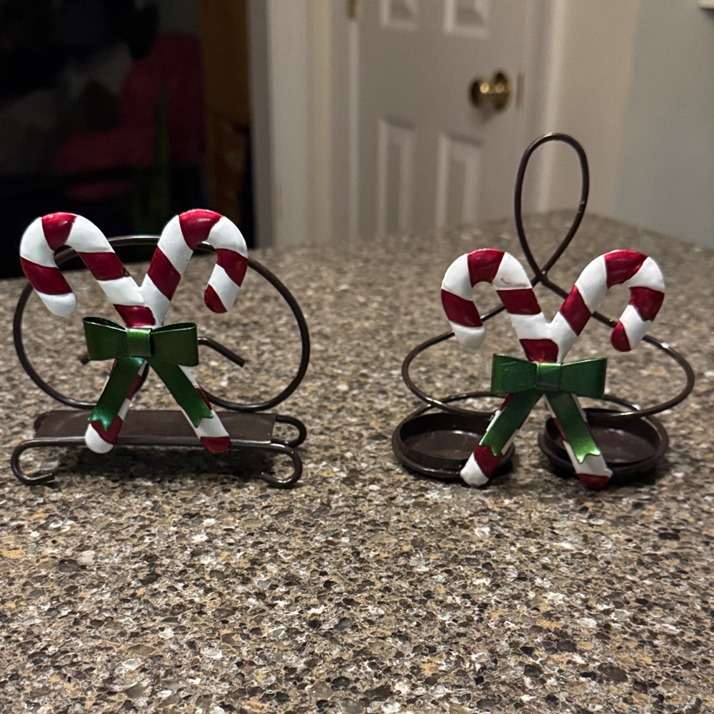 Candy Cane Christmas Holiday Napkin and Salt and Pepper Holders with Green Bows